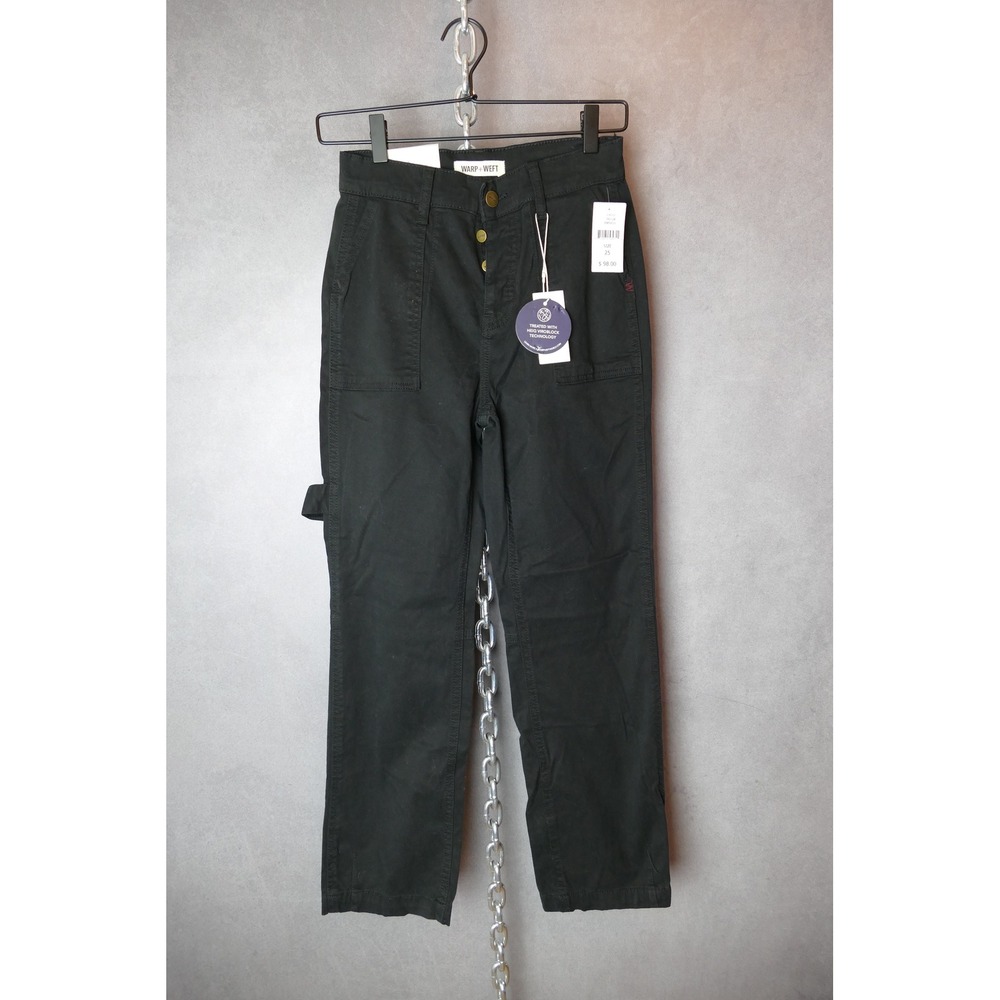 Warp+Weft Aspen Pitch Black Utility Crop Straight Pants Size 0/25 Treated HEIQ